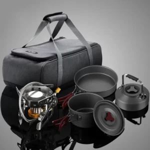 Туристический набор посуды для кемпинга с сумкой и газовой горелкой